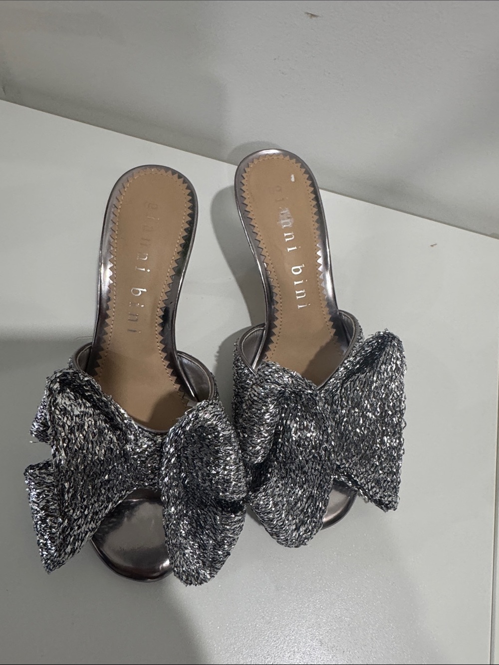 Gianni Bini Silver Metallic Bow Slide Sandals